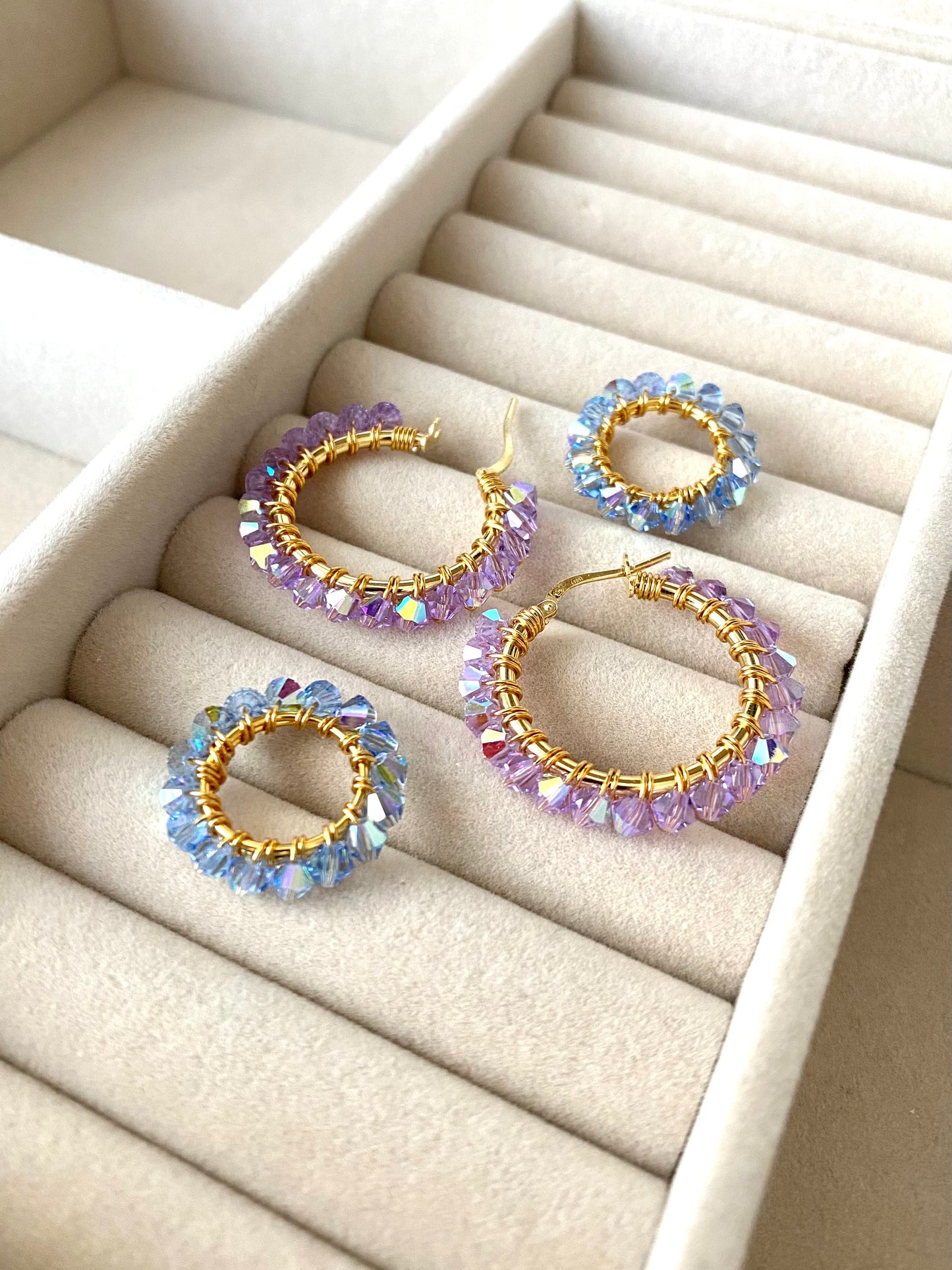 Tuplarenkaat & Sooloregas -korusetti, sinilila, kullattu hopea