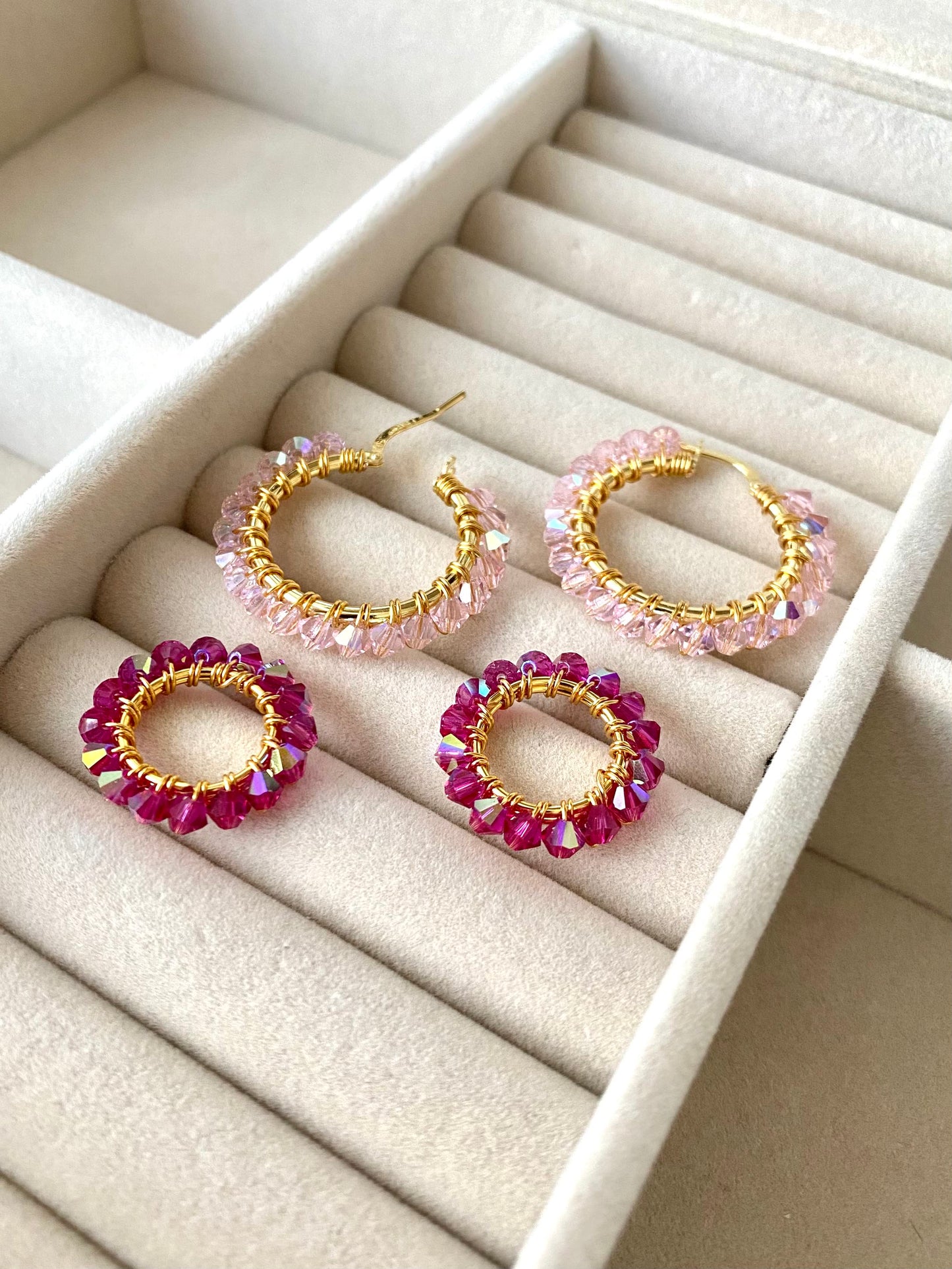 Tuplarenkaat & Soolorengas -korusetti, vaaleanpunainen, kullattu hopea