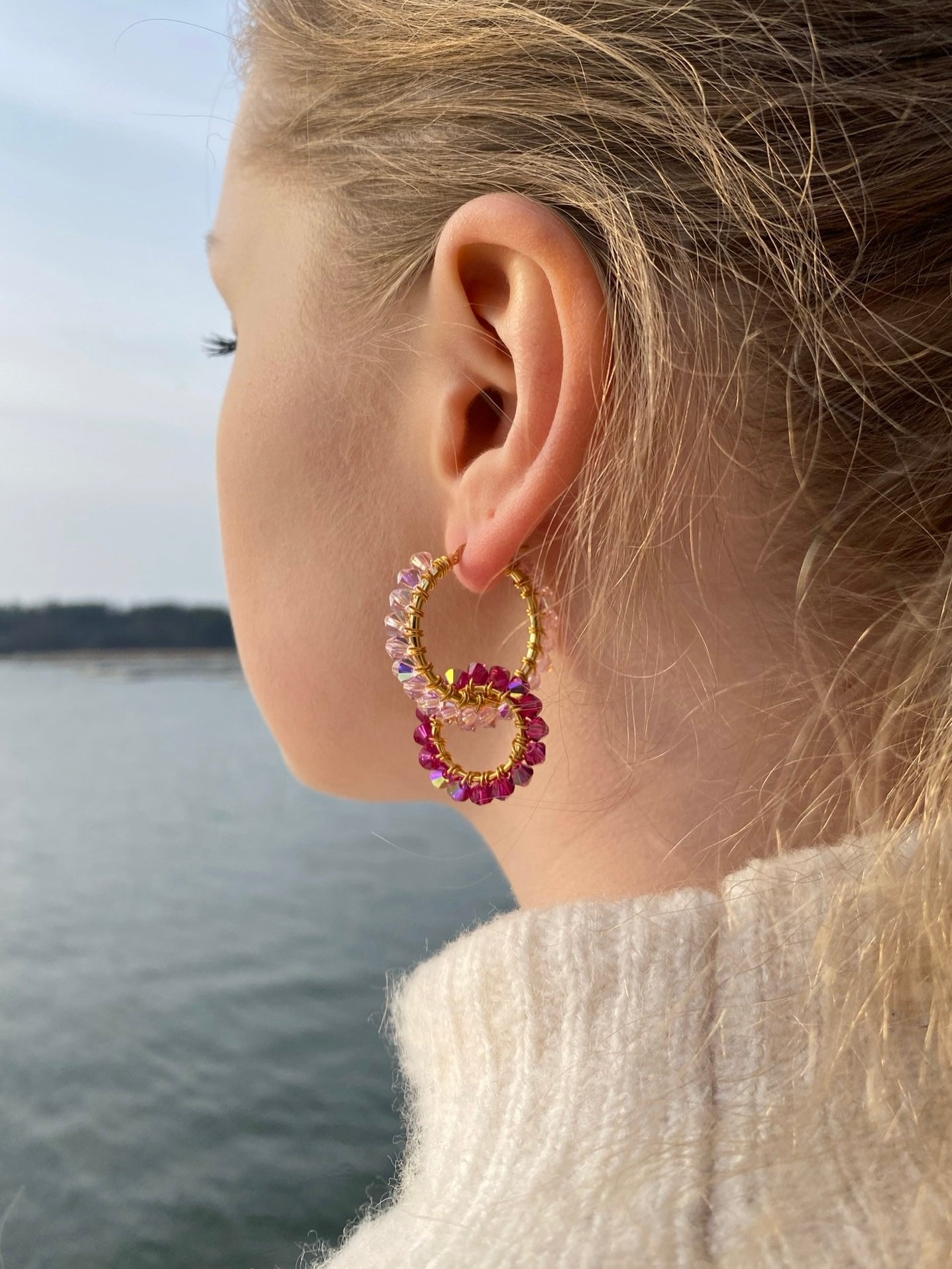 Tuplarenkaat & Soolorengas -korusetti, vaaleanpunainen, kullattu hopea