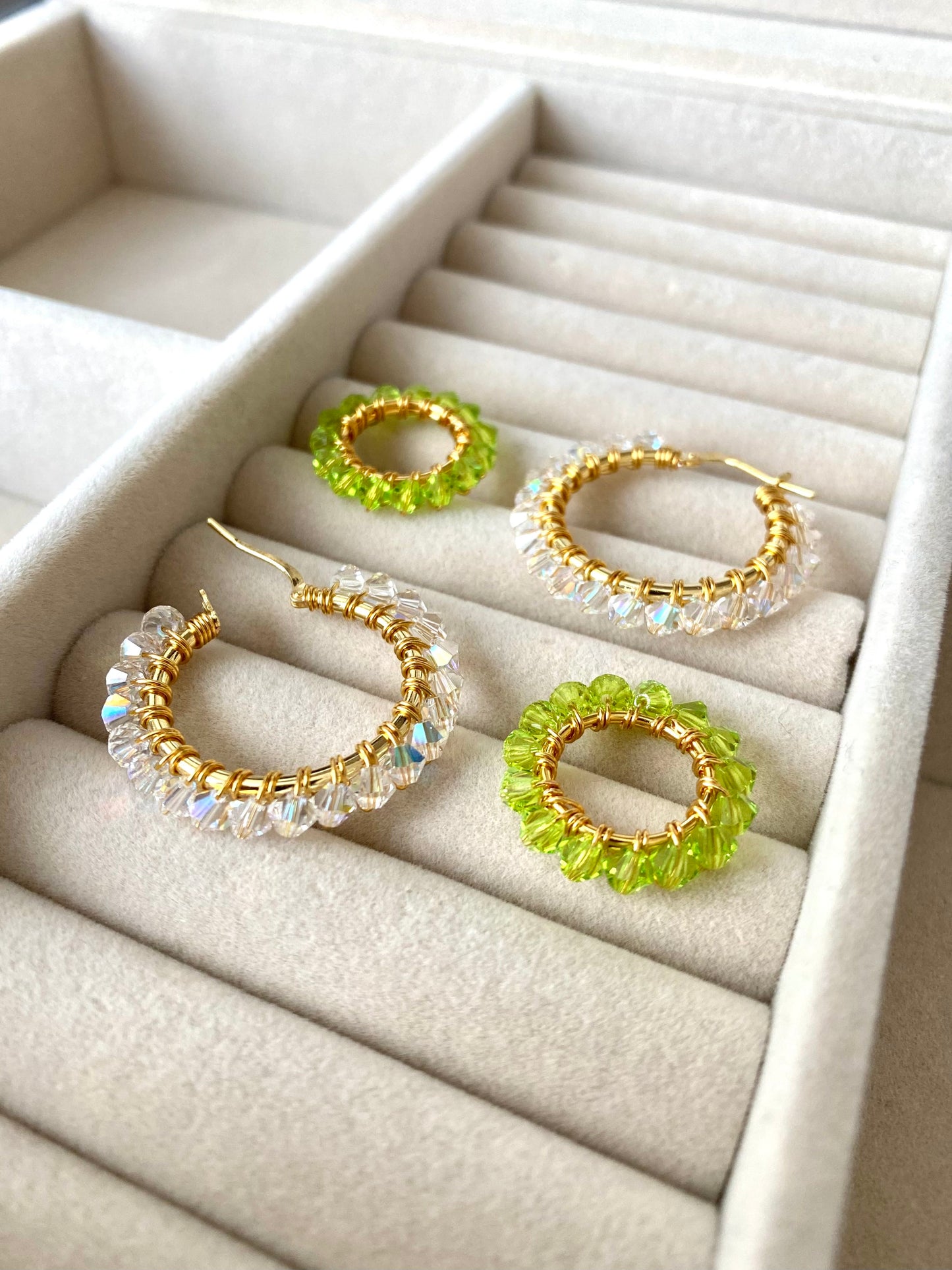 Tuplarenkaat & Soolorengas -korusetti, lime, kullattu hopea