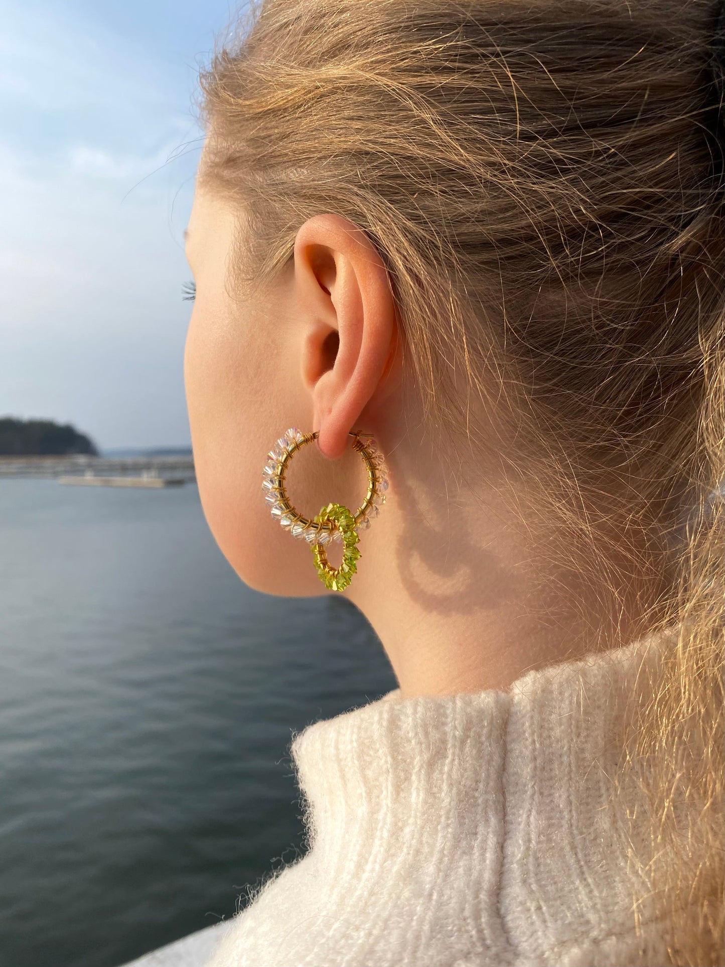 Tuplarenkaat & Soolorengas -korusetti, lime, kullattu hopea