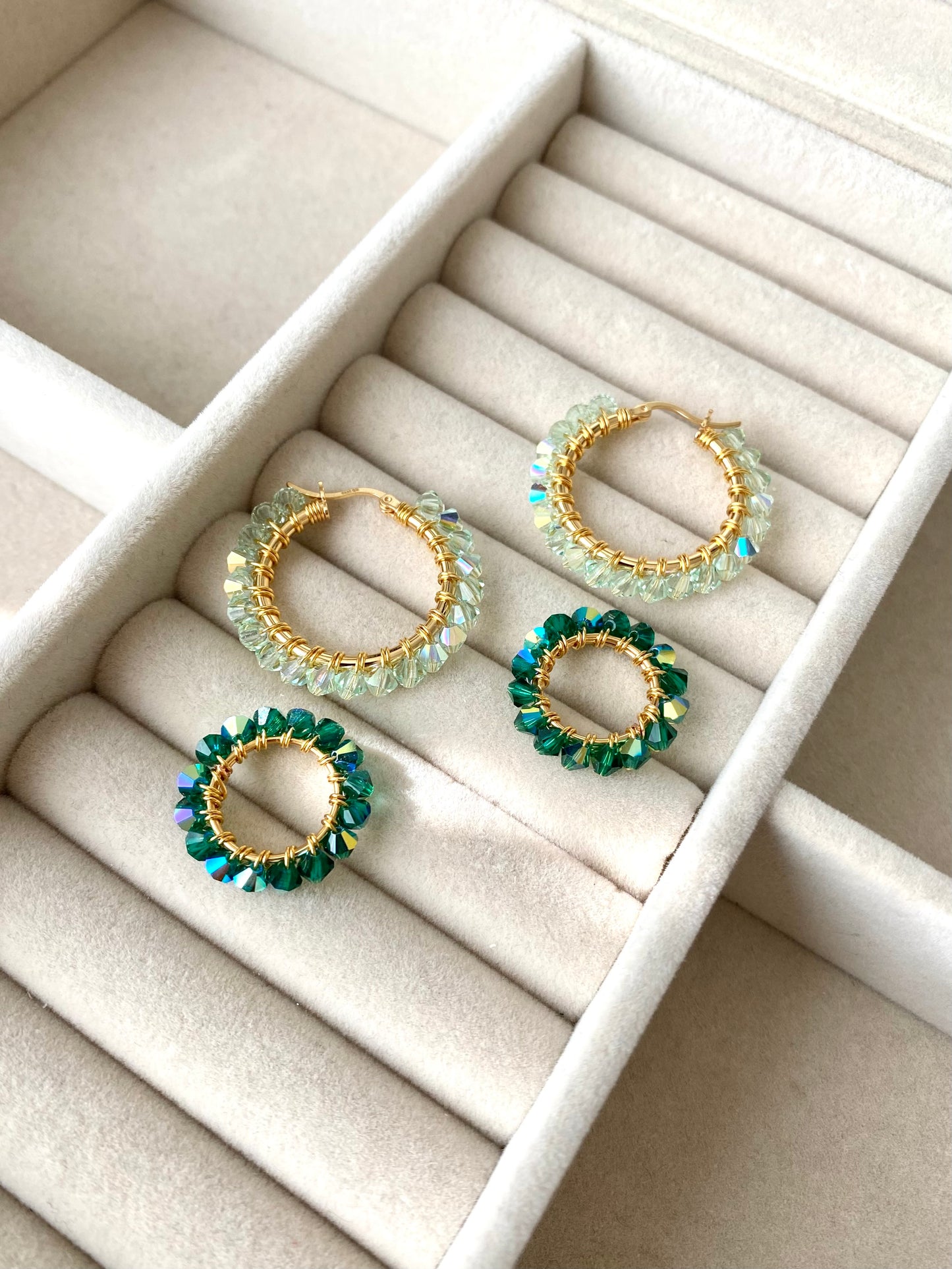 Tuplarenkaat-korvakorut, vihreä, kullattu hopea