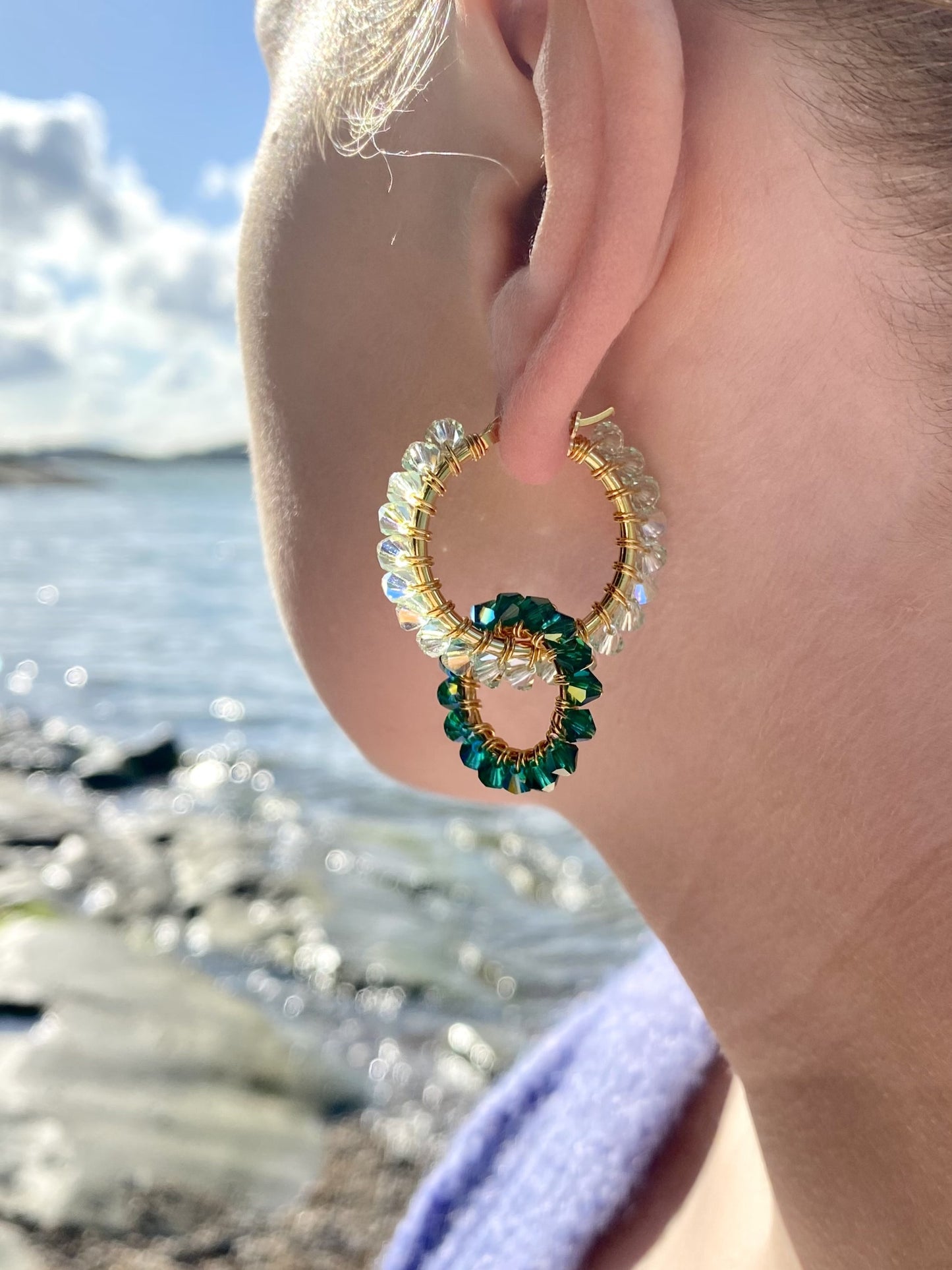 Tuplarenkaat & Soolorengas -korusetti, vihreä, kullattu hopea