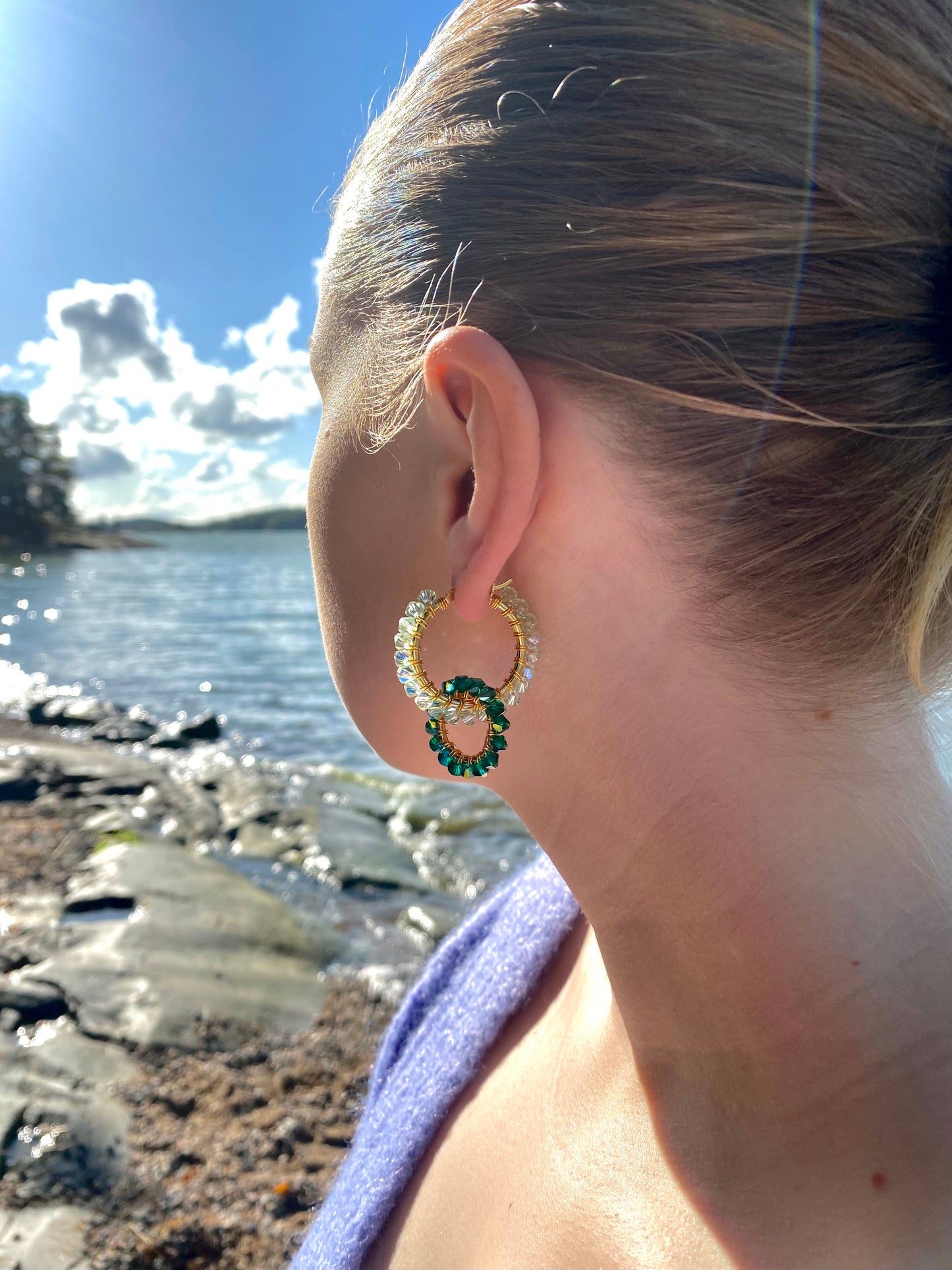 Tuplarenkaat & Soolorengas -korusetti, vihreä, kullattu hopea