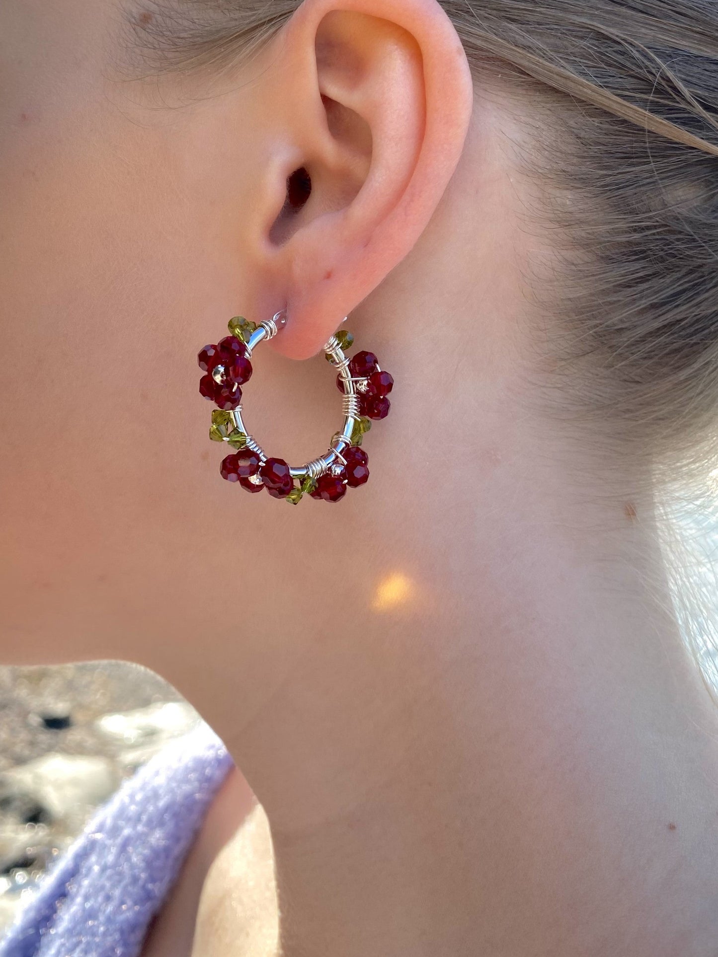 Punaiset kukkakorvakorut, 925 sterling hopea